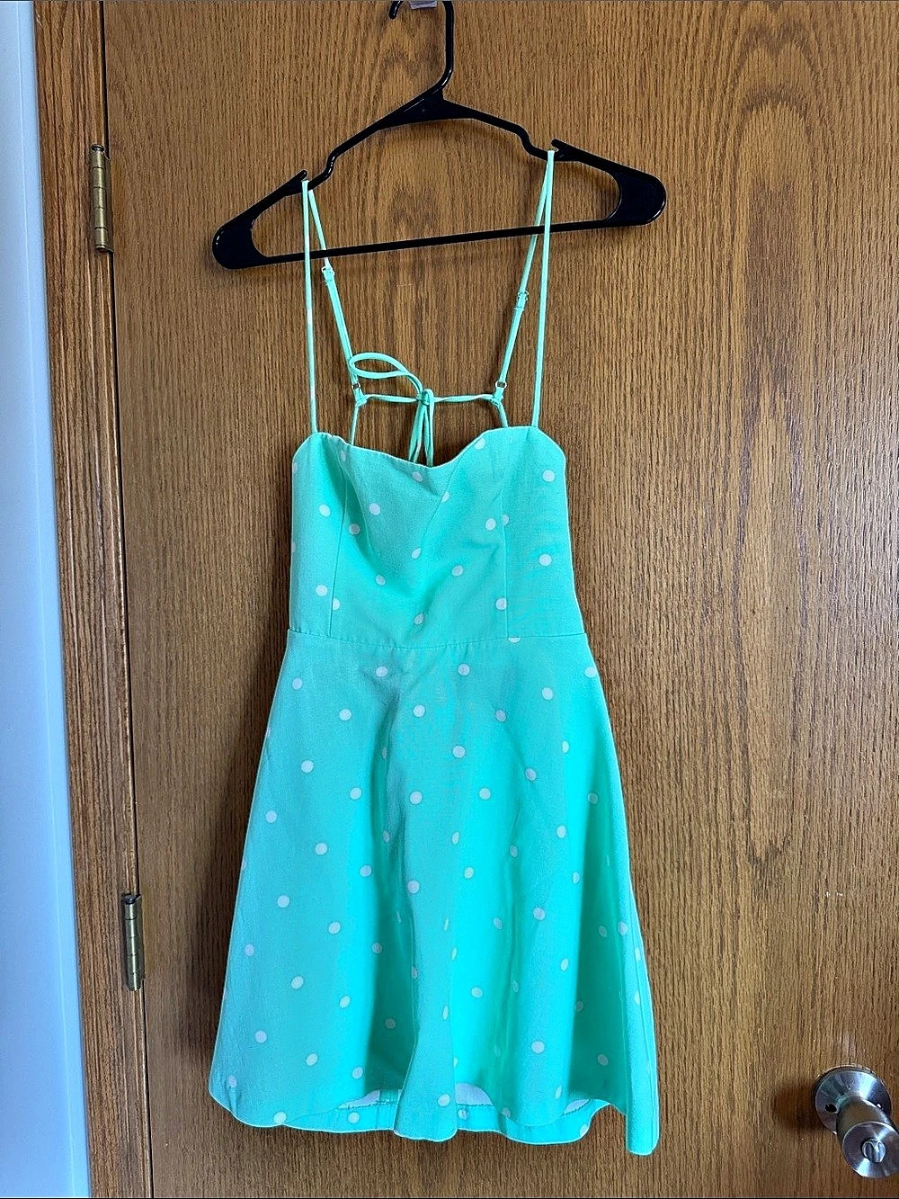 Zara Polka Dot Linen Blend Mini Dress Green & White Medium